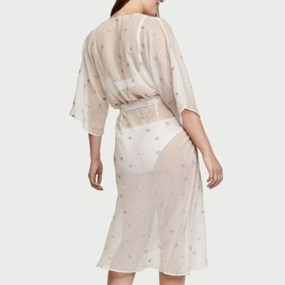 White Sheer Long Embroidered Robe